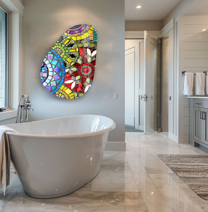 Asymmetrical Oval Colored Stained Glass Wall Art large glass photo prints, glass wall photos
