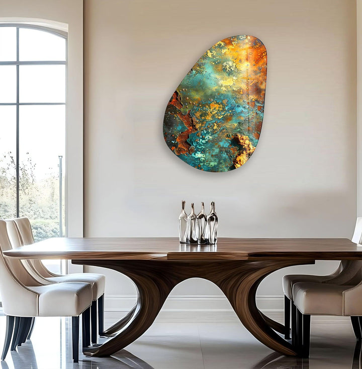 Asymmetrical Oval Colorful Abstract Glass Wall Art glass wall decor, glass wall art decor
