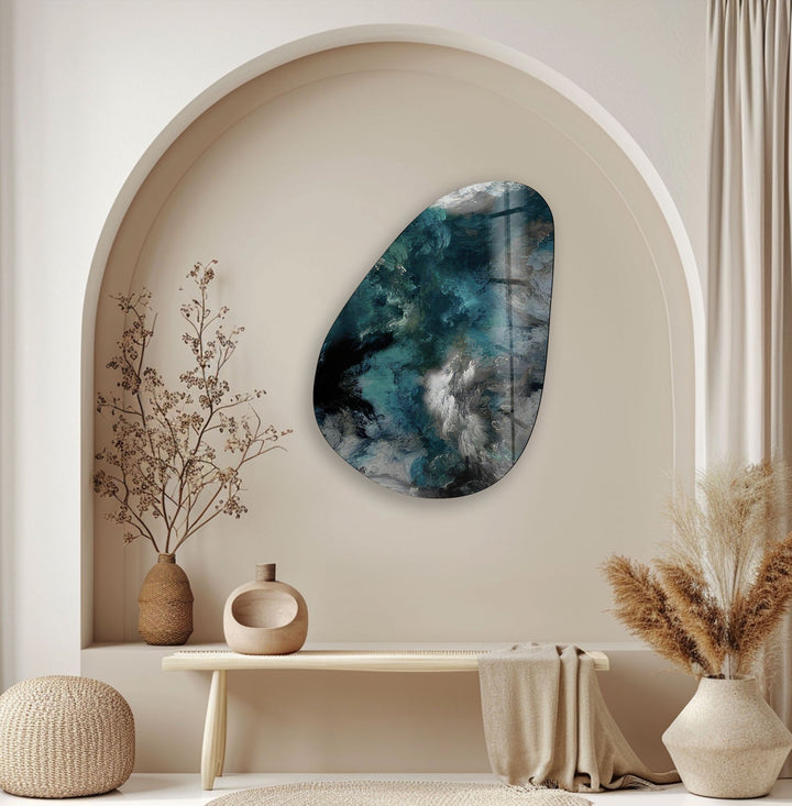 Asymmetrical Oval Dark Smoke Glass Wall Art picture on glass wall art, photos printed on glass
