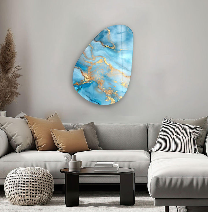 Asymmetrical Oval Golden Abstract Glass Wall Art glass photo prints, glass picture prints
