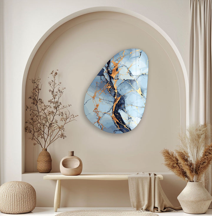 Asymmetrical Oval Light Blue Abstract Glass Wall Art glass wall decor, glass wall art decor
