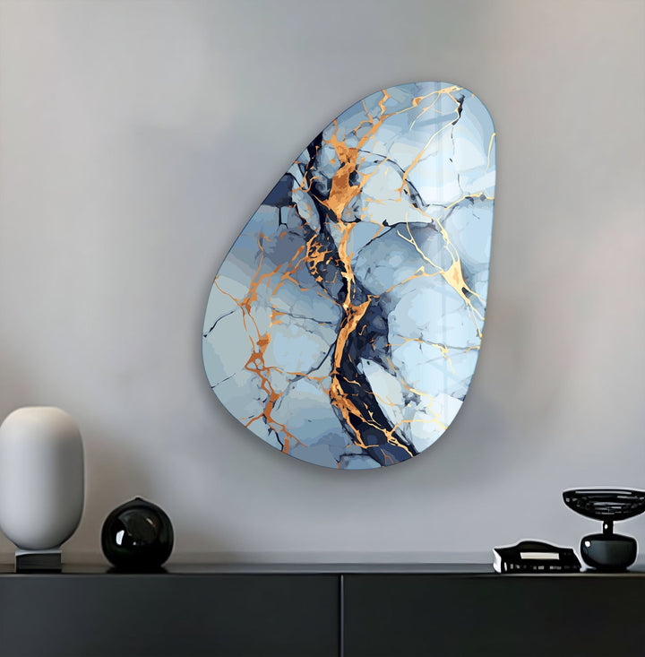 Asymmetrical Oval Light Blue Abstract Glass Wall Art stained glass wall art, stained glass wall decor
