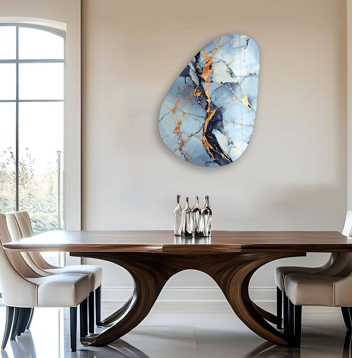 Asymmetrical Oval Light Blue Abstract Glass Wall Art print on glass, glass printed photos
