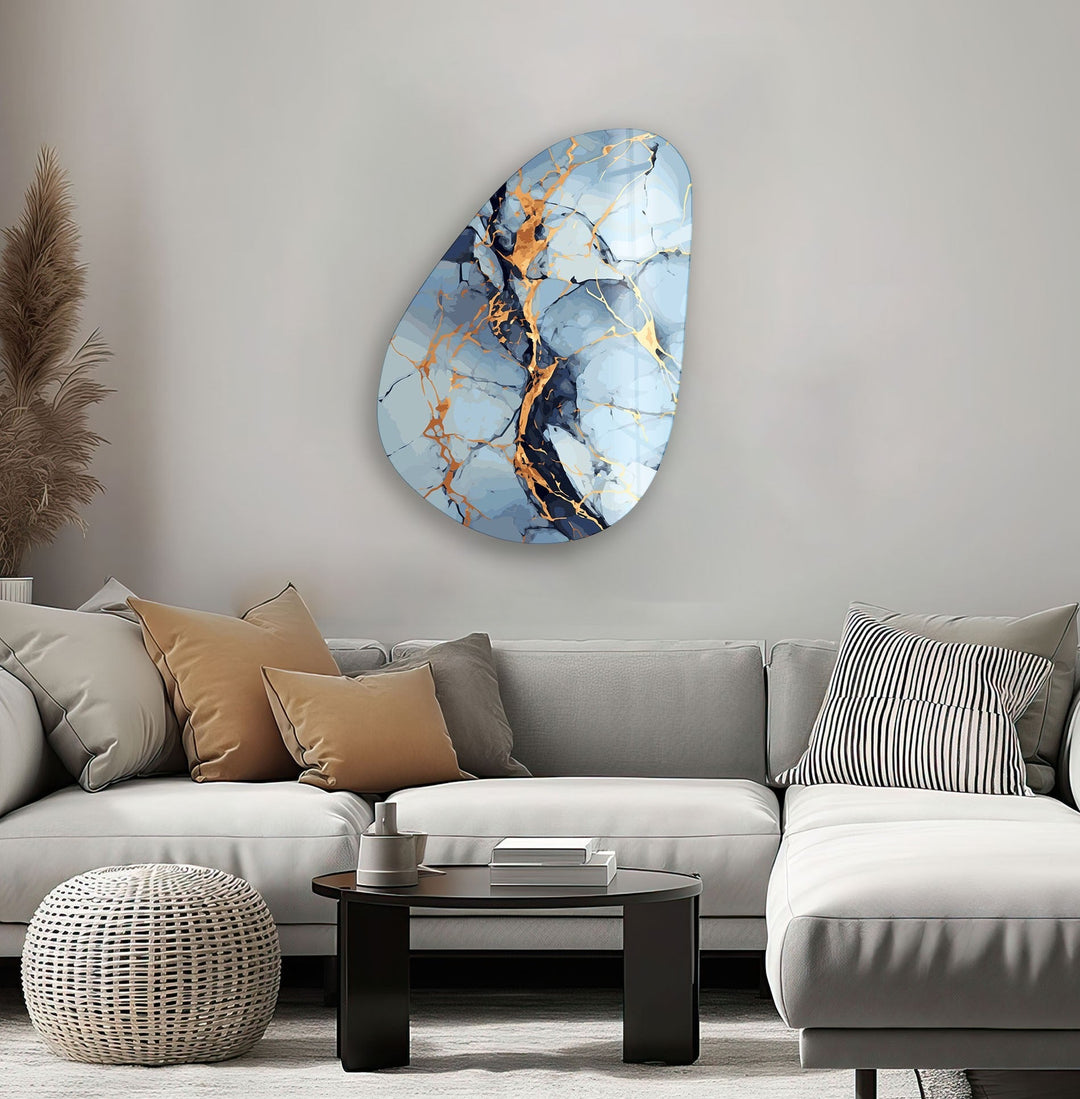 Asymmetrical Oval Light Blue Abstract Glass Wall Art print picture on glass, Tempered Glass Wall Art
