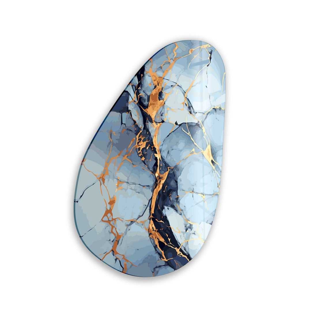 Asymmetrical Oval Light Blue Abstract Glass Wall Art picture on glass wall art, photos printed on glass
