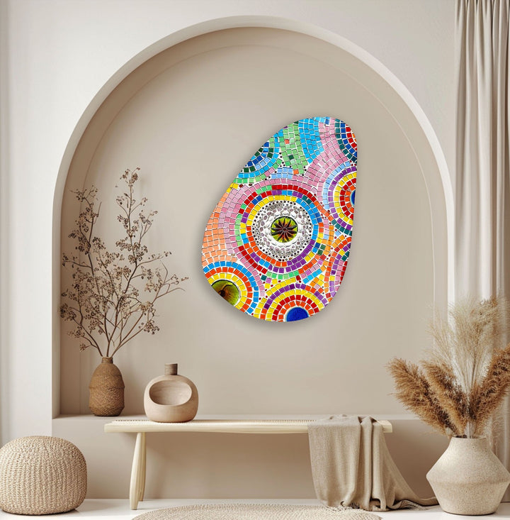 Asymmetrical Oval Mosaic Colored Glass Wall Art large glass photo prints, glass wall photos
