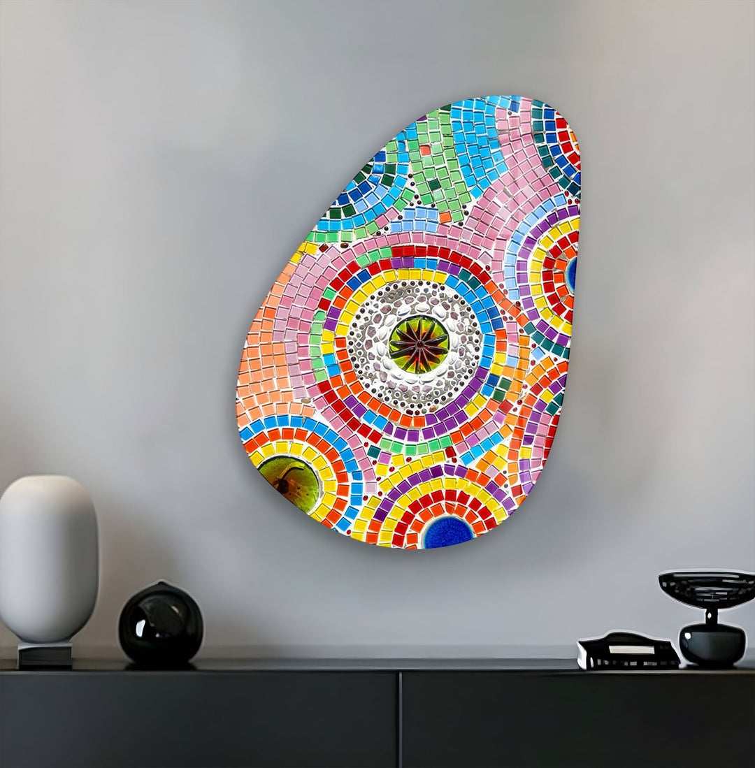 Asymmetrical Oval Mosaic Colored Glass Wall Art custom glass pictures, glass art prints
