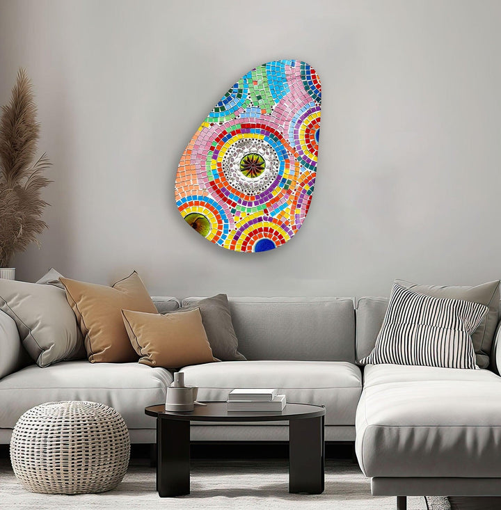 Asymmetrical Oval Mosaic Colored Glass Wall Art glass pictures for Wall, glass prints wall art
