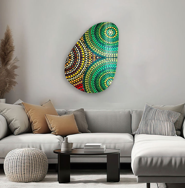 Asymmetrical Oval Mosaic Design Green Glass Wall Art photo print on glass, prints on glass wall art
