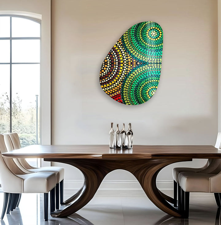 Asymmetrical Oval Mosaic Design Green Glass Wall Art custom glass pictures, glass art prints
