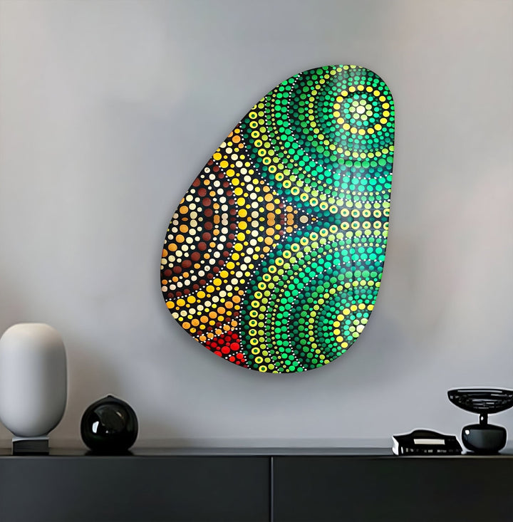 Asymmetrical Oval Mosaic Design Green Glass Wall Art glass image printing, glass prints from photos
