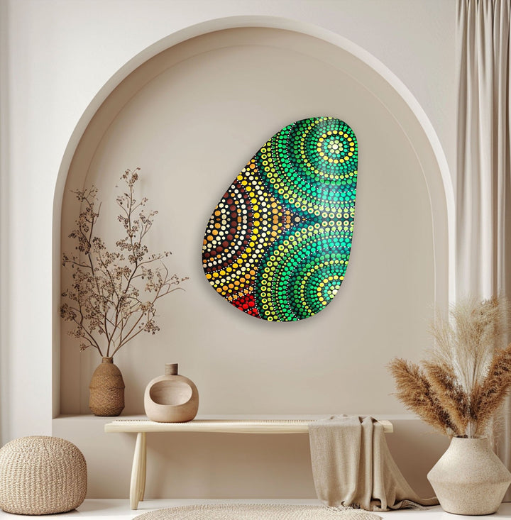 Asymmetrical Oval Mosaic Design Green Glass Wall Art glass photo prints, glass picture prints
