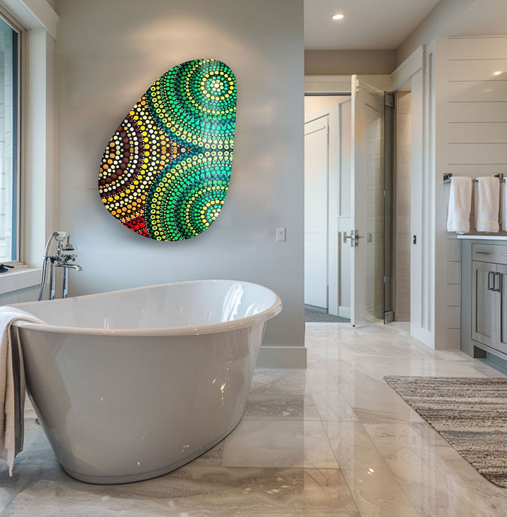 Asymmetrical Oval Mosaic Design Green Glass Wall Art Glass Printing Wall Art, Print photos on glass

