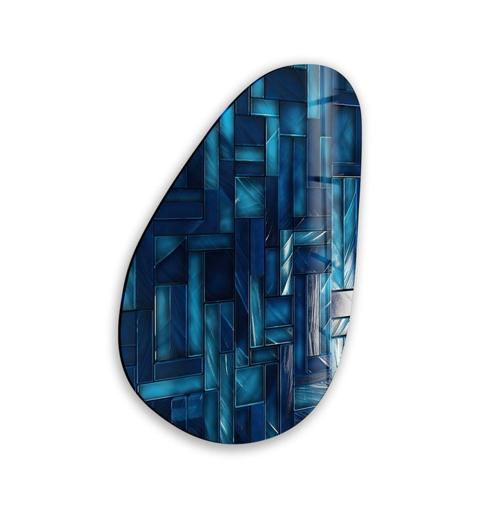 Asymmetrical Oval Navy Blue Lines Glass Wall Art custom glass pictures, glass art prints
