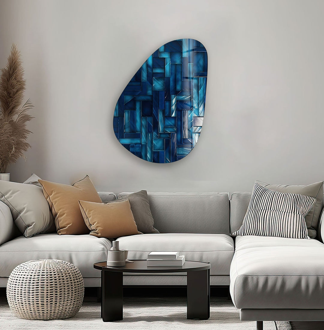 Asymmetrical Oval Navy Blue Lines Glass Wall Art large glass photo prints, glass wall photos
