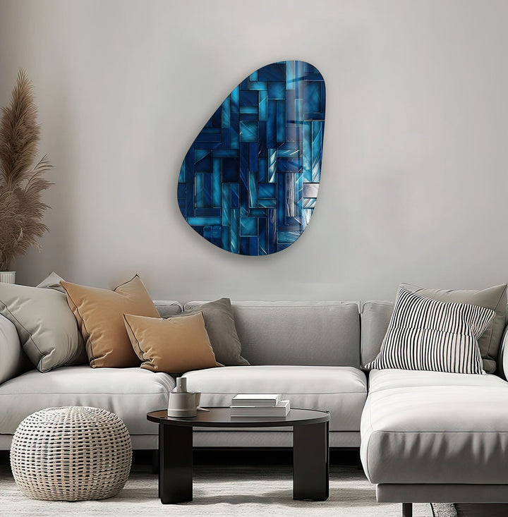 Asymmetrical Oval Navy Blue Lines Glass Wall Art large glass photo prints, glass wall photos
