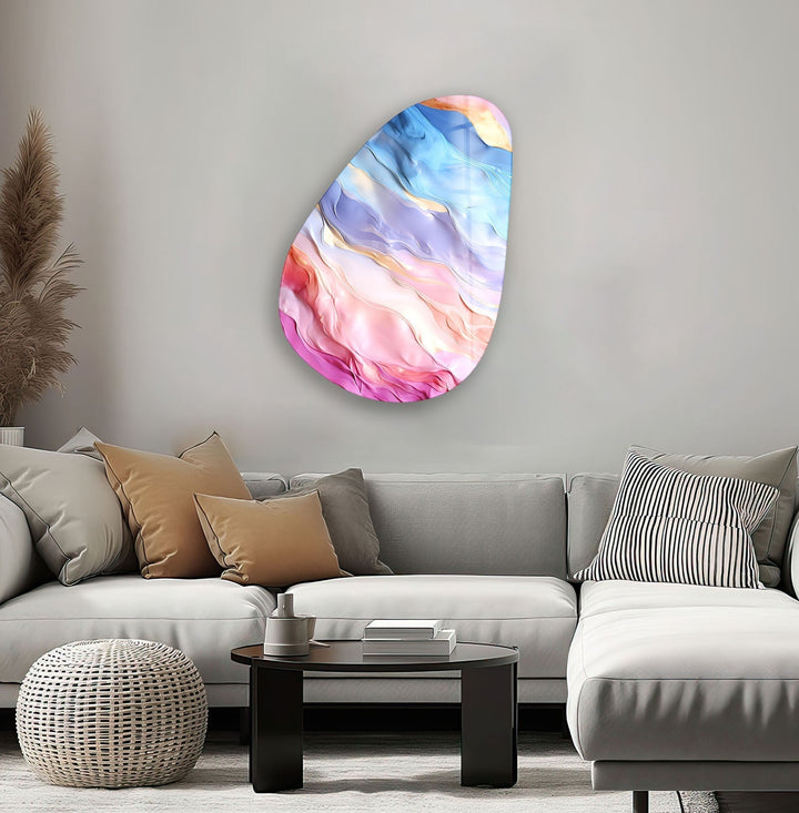 Asymmetrical Oval Rainbow Abstract Glass Wall Art glass image printing, glass prints from photos
