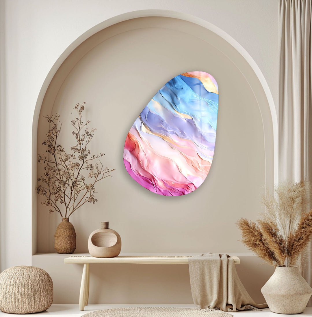 Asymmetrical Oval Rainbow Abstract Glass Wall Art large glass photo prints, glass wall photos
