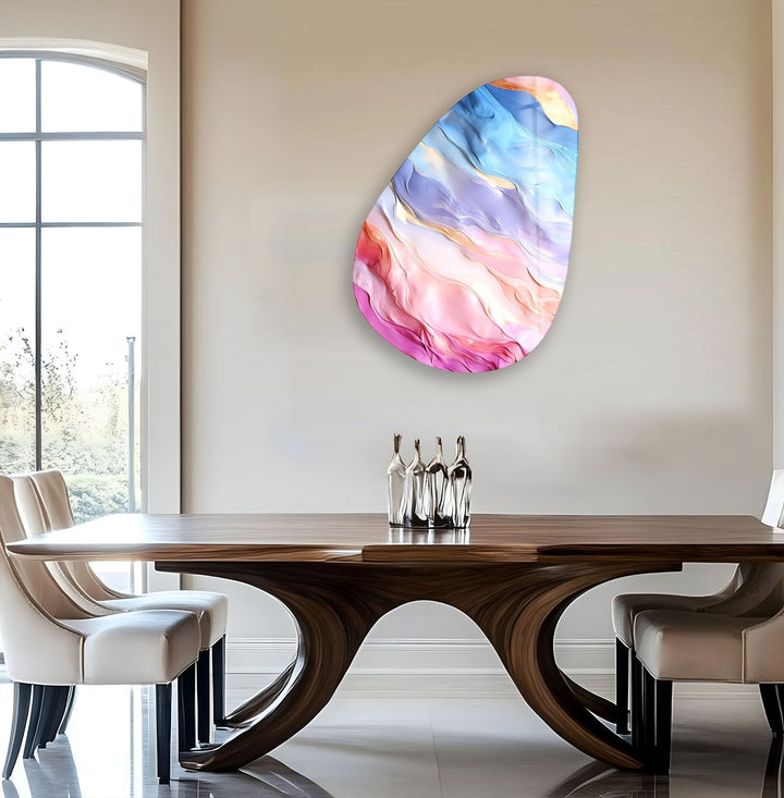 Asymmetrical Oval Rainbow Abstract Glass Wall Art glass pictures for Wall, glass prints wall art
