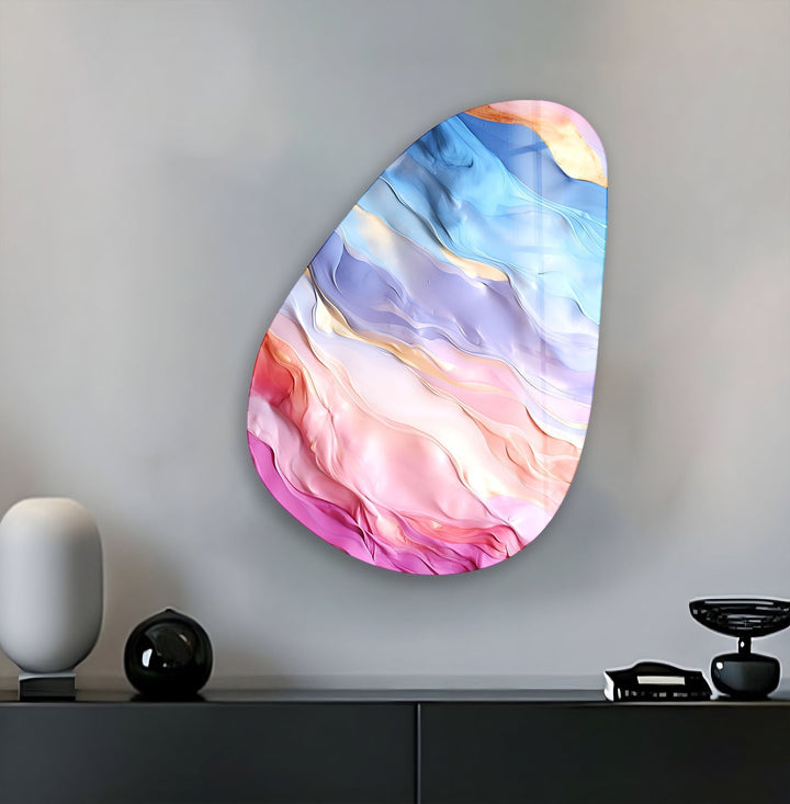 Asymmetrical Oval Rainbow Abstract Glass Wall Art custom glass pictures, glass art prints
