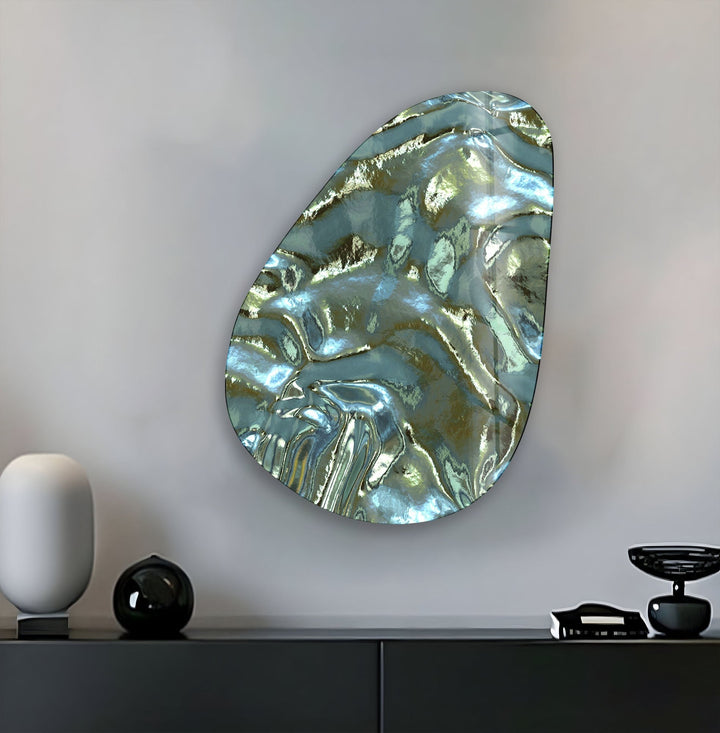 Asymmetrical Oval Shiny Abstract Glass Wall Art Glass Printing Wall Art, Print photos on glass

