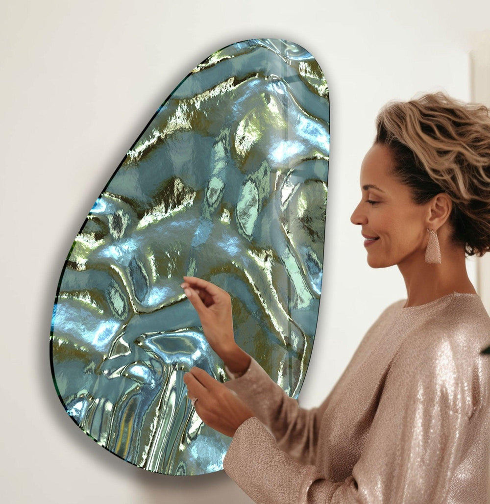 Asymmetrical Oval Shiny Abstract Glass Wall Art glass art painting, glass art for the Wall
