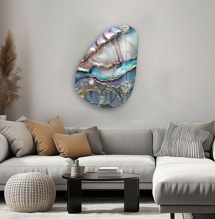 Asymmetrical Oval Shiny Epoxy Glass Wall Art picture on glass wall art, photos printed on glass
