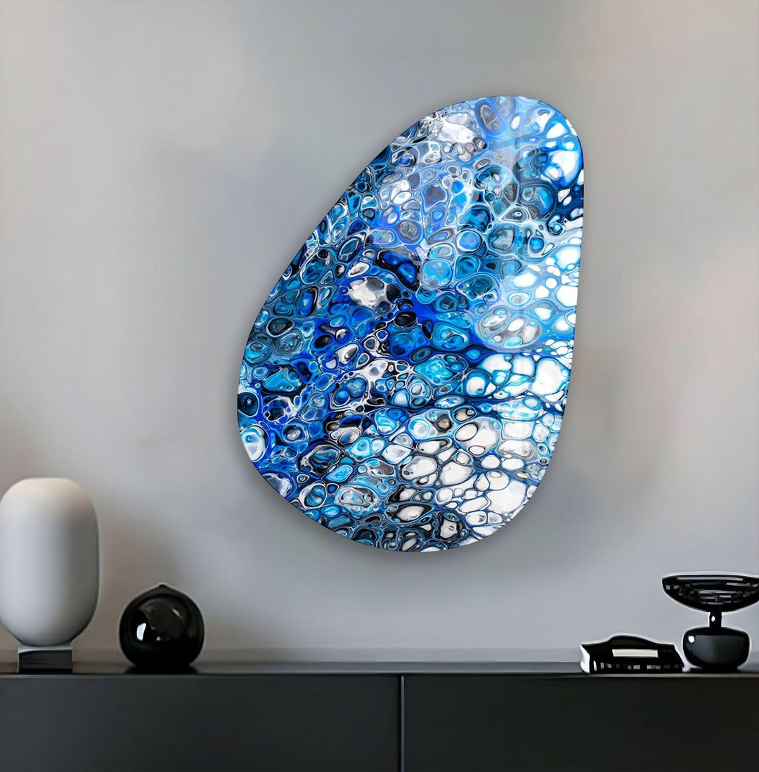 Asymmetrical Oval Stained Blue Glass Wall Art print on glass, glass printed photos

