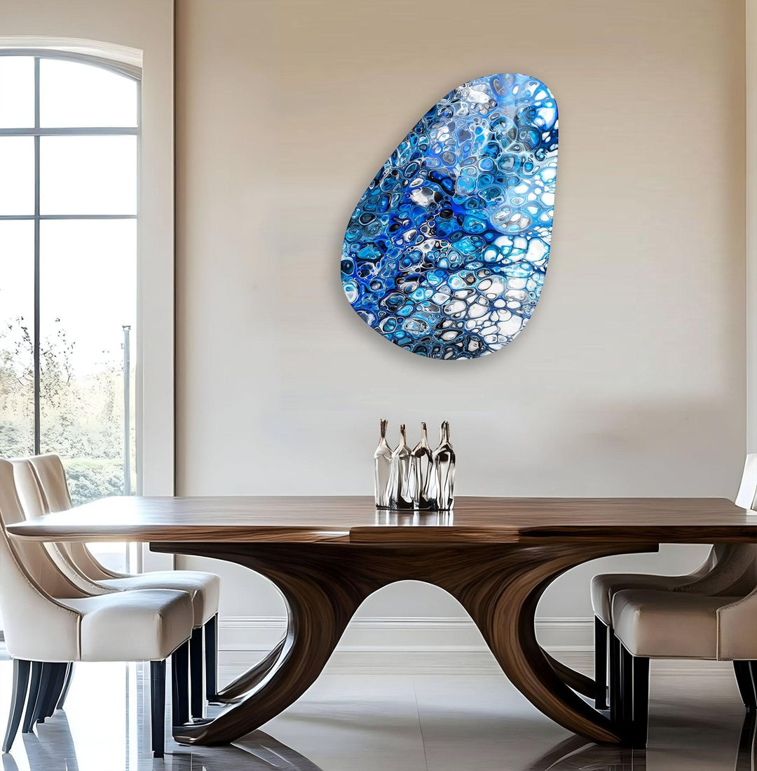 Asymmetrical Oval Stained Blue Glass Wall Art custom glass photo prints, large glass prints
