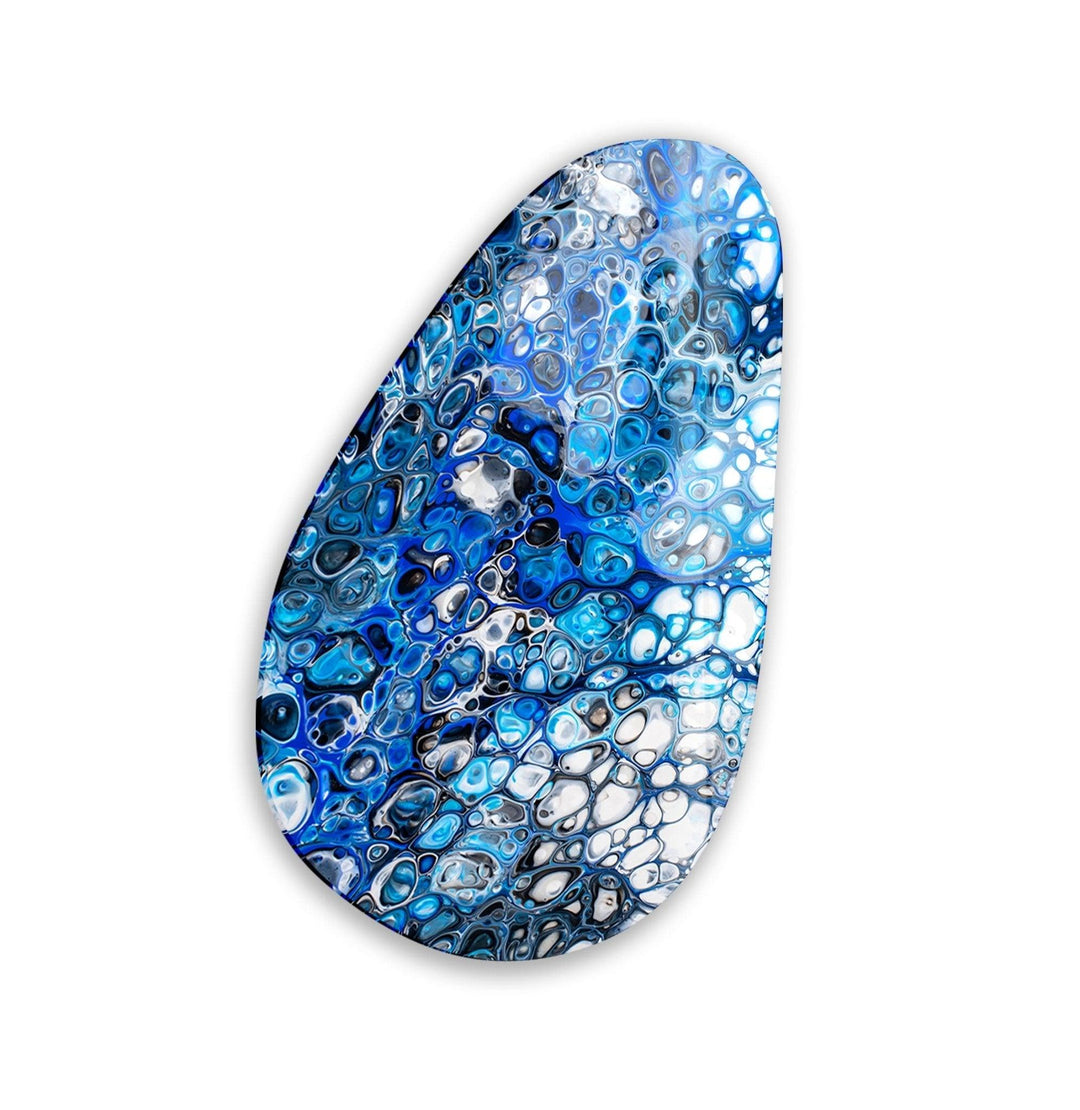 Asymmetrical Oval Stained Blue Glass Wall Art picture on glass wall art, photos printed on glass
