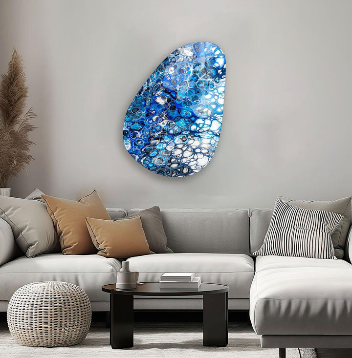 Asymmetrical Oval Stained Blue Glass Wall Art large glass photo prints, glass wall photos
