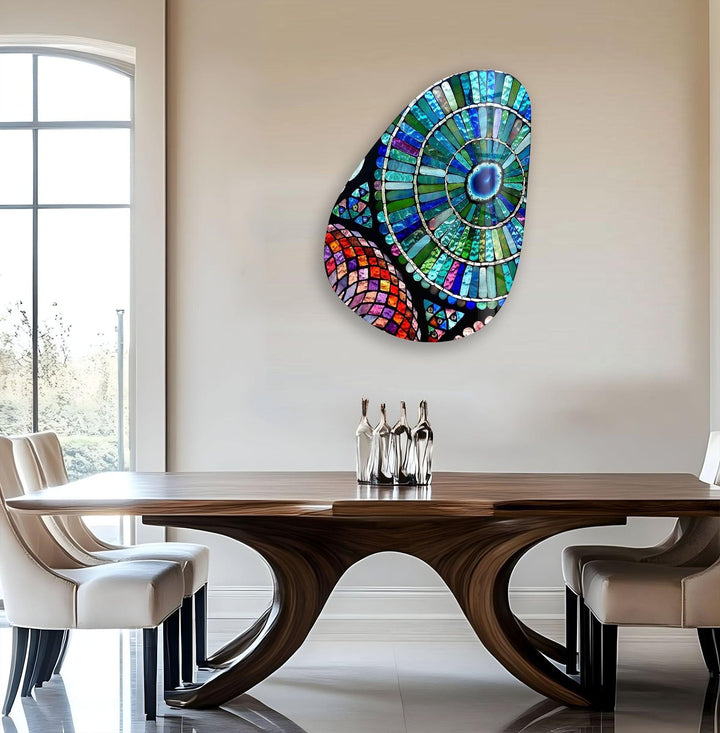 Asymmetrical Oval Stained Blue Green Glass Wall Art glass photo prints, glass picture prints
