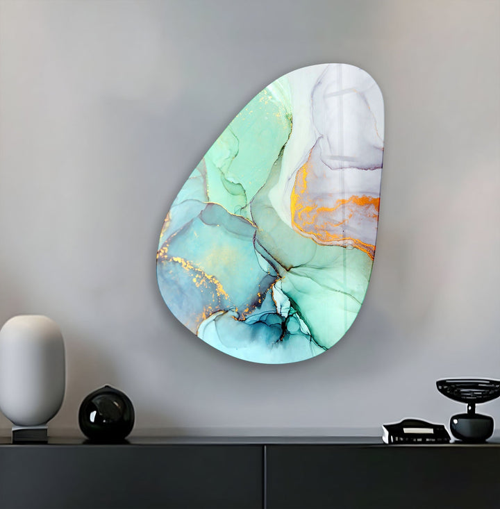 Asymmetrical Oval Turquoise Marble Glass Wall Art art glass wall art, glass wall art pictures
