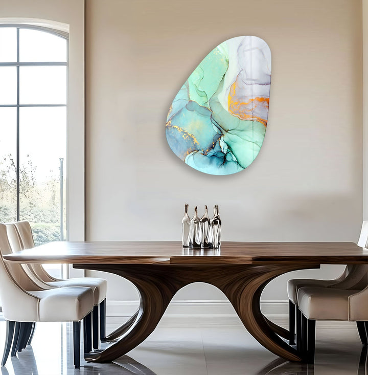 Asymmetrical Oval Turquoise Marble Glass Wall Art glass image printing, glass prints from photos

