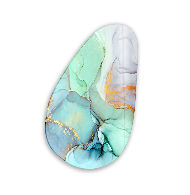 Asymmetrical Oval Turquoise Marble Glass Wall Art glass photo prints, glass picture prints
