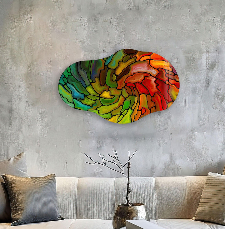 Asymmetrical Red Stained Glass Wall Art glass art painting, glass art for the Wall
