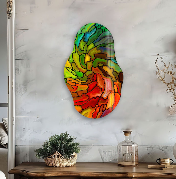 Asymmetrical Red Stained Glass Wall Art Glass Printing Wall Art, Print photos on glass
