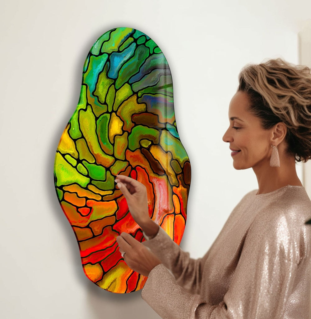 Asymmetrical Red Stained Glass Wall Art glass wall decor, glass wall art decor
