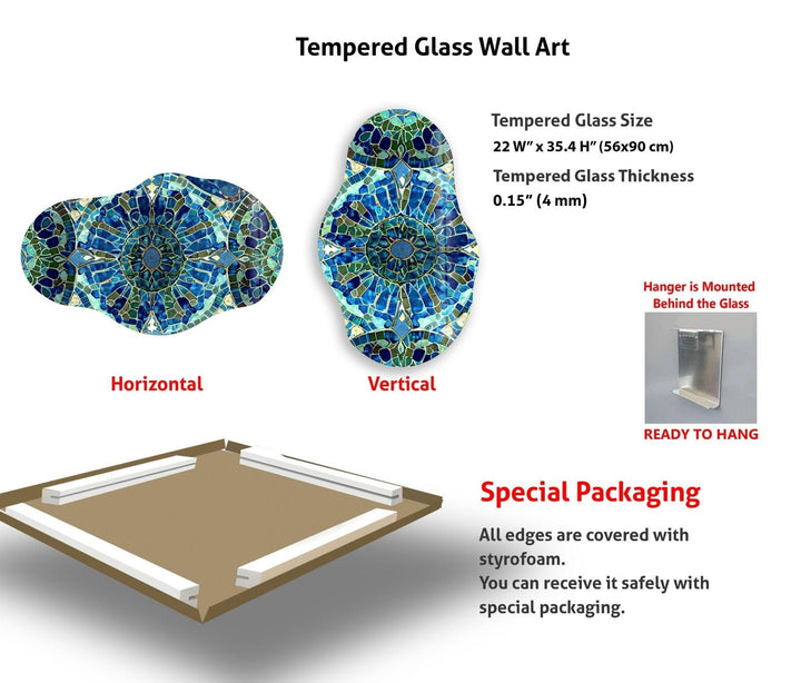 Asymmetrische, stilvolle Wandkunst aus blauem Mosaikglas