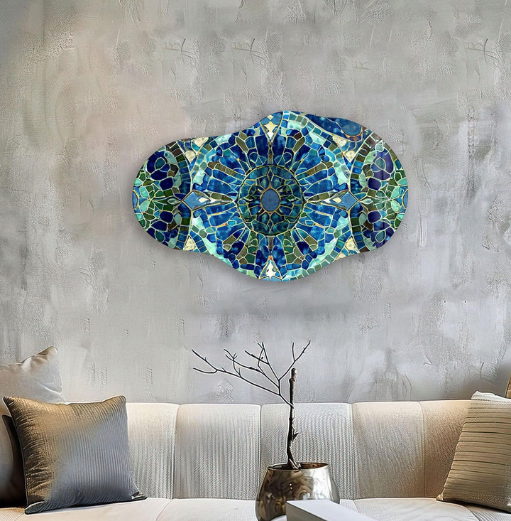 Asymmetrical Blue Mosaic Glass Wall Art stained glass wall art, stained glass wall decor
 