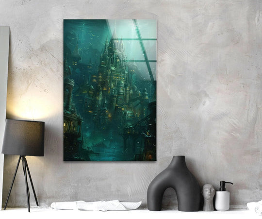 Highlighting the abstract quality, the Atlantis Castle print wall art presents a dreamy underwater cityscape through blurred light and form.