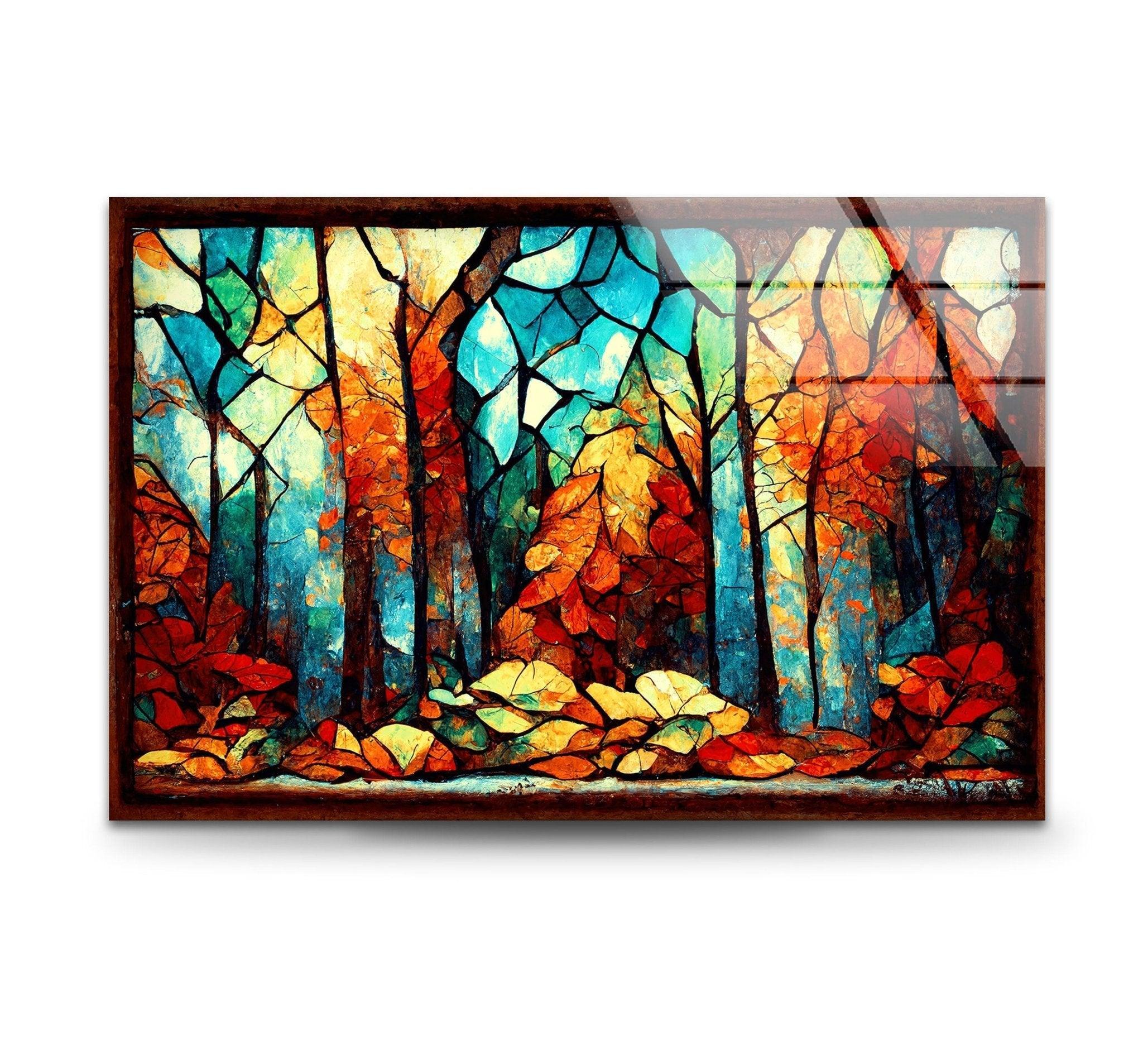 Autumn Forest Stained Glass Artwork – Glass Wall Art – MyPhotoStation