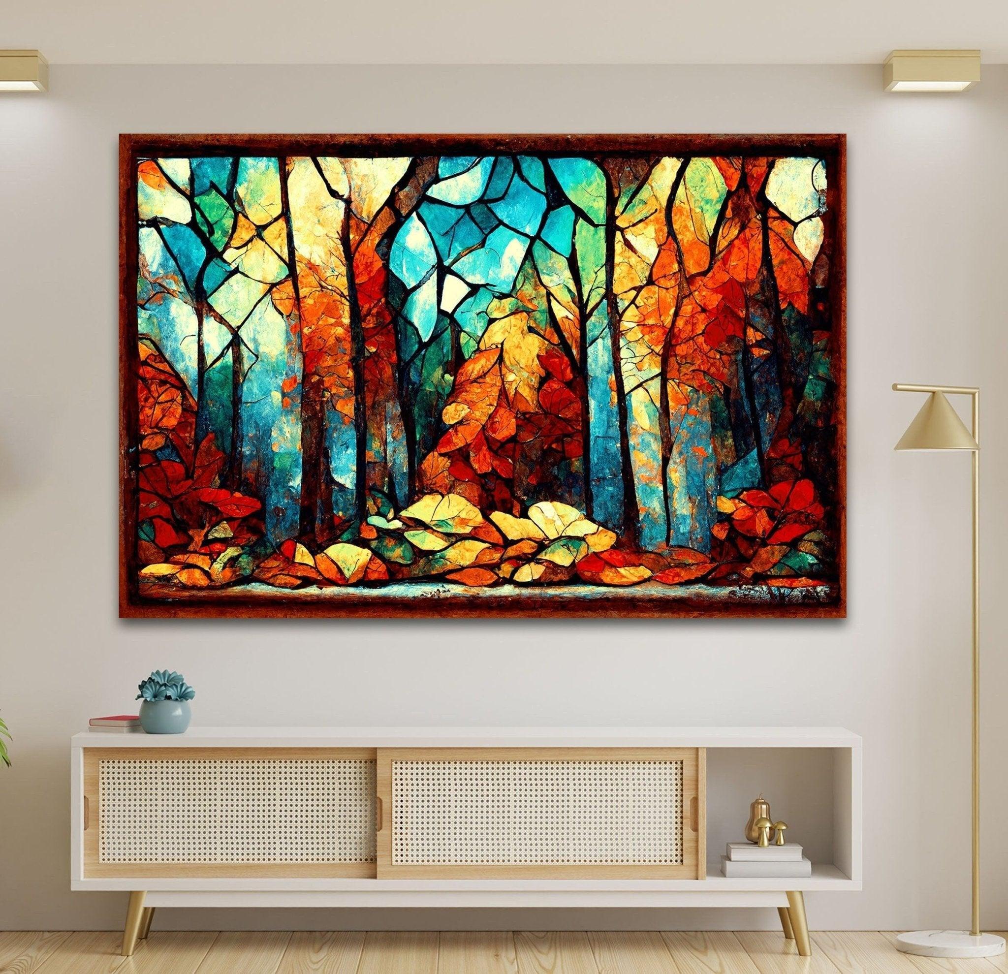 Autumn Forest Stained Glass Artwork – Glass Wall Art – MyPhotoStation