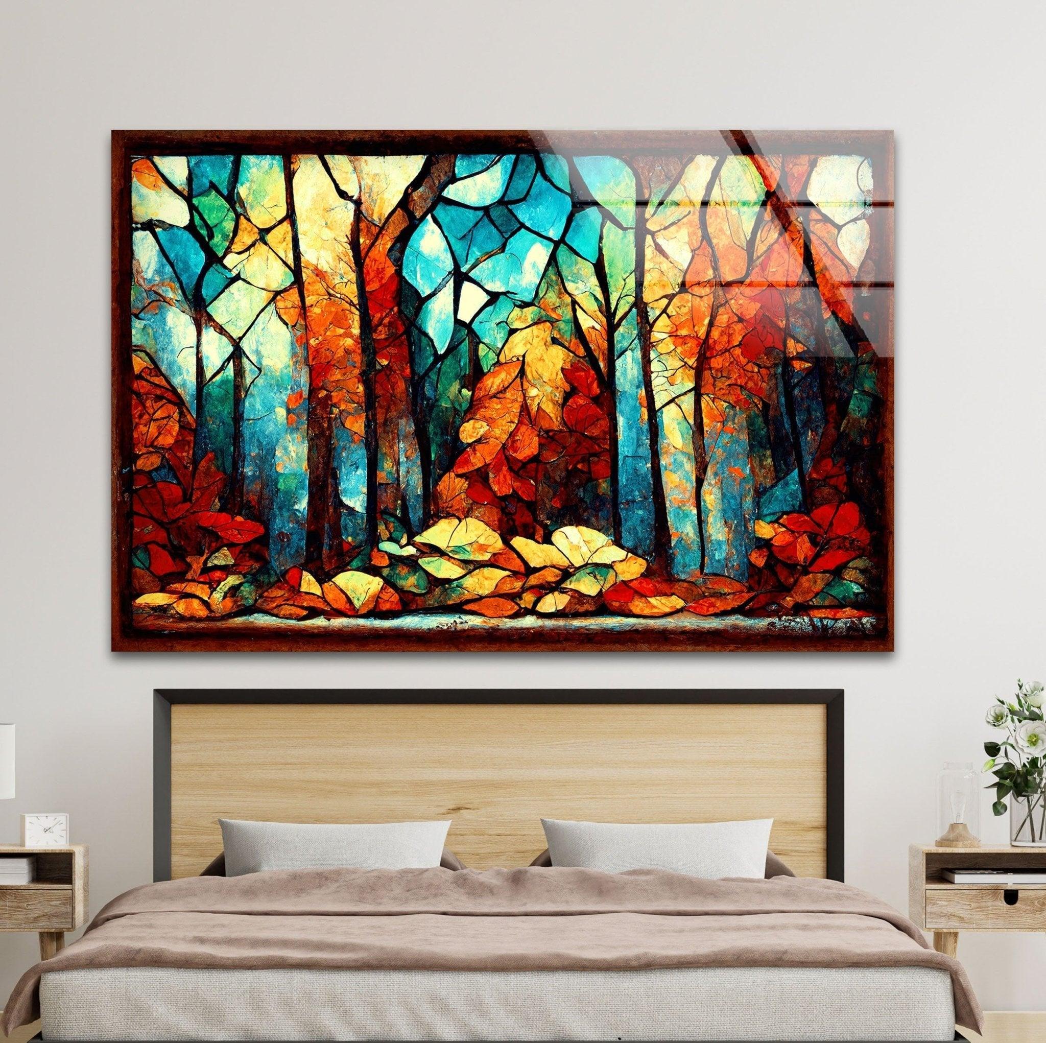 Autumn Forest Stained Glass Artwork – Glass Wall Art – MyPhotoStation