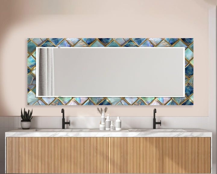 Turquoise Geometric Wall Mirror Green Mirror	

