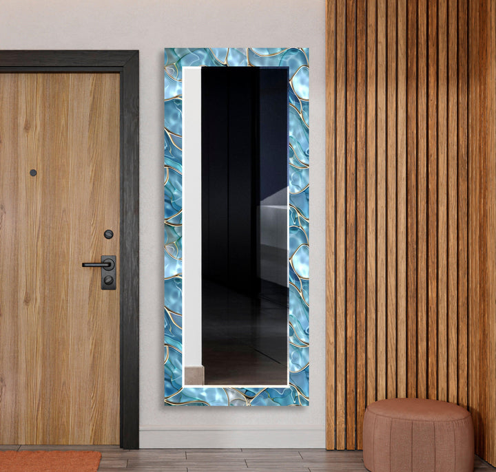 Blue Marble Sea View Wall Mirror Stained Glass Mirror
