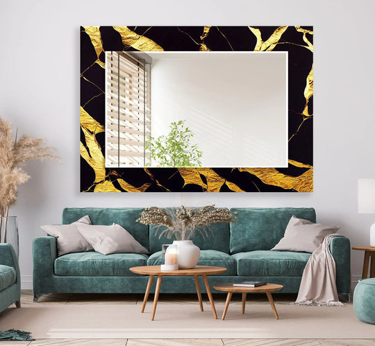Gold Marble Glass Wall Mirror – Black & Gold Modern Home Decor - MyPhotoStation