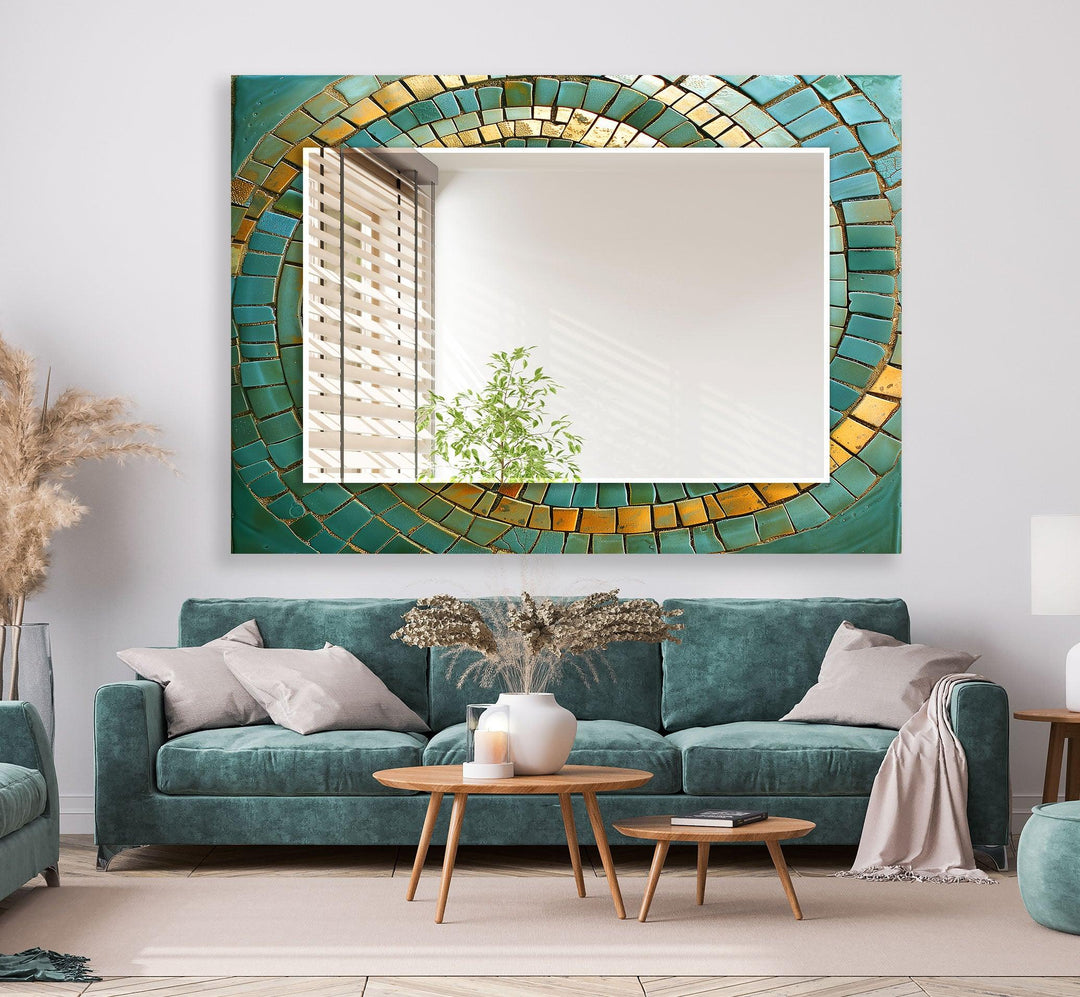 Green and Yellow Mosaic Wall Mirrors biggest wall mirror
