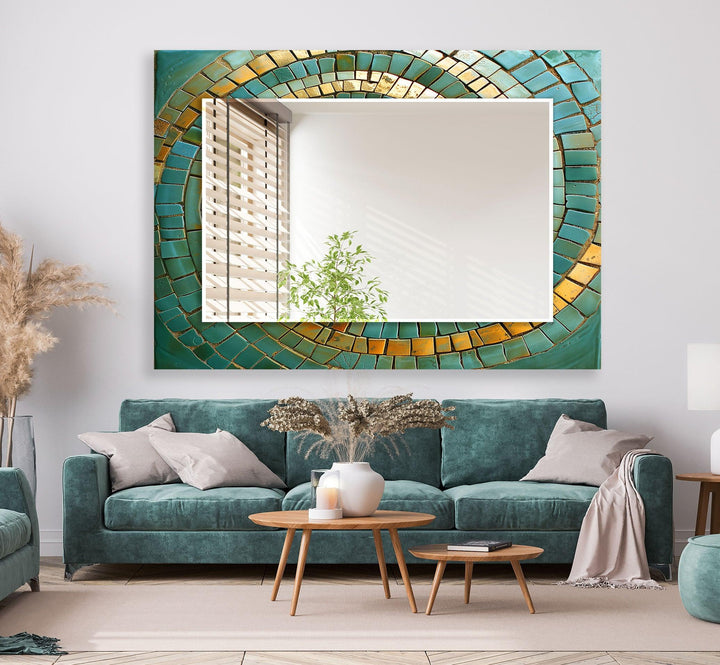 Green and Yellow Mosaic Wall Mirrors biggest wall mirror
