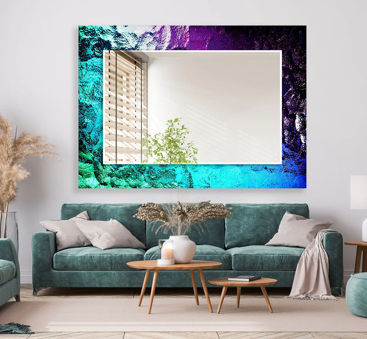 Iridescent Glow Glass Wall Mirror – Modern Blue & Purple Design - MyPhotoStation